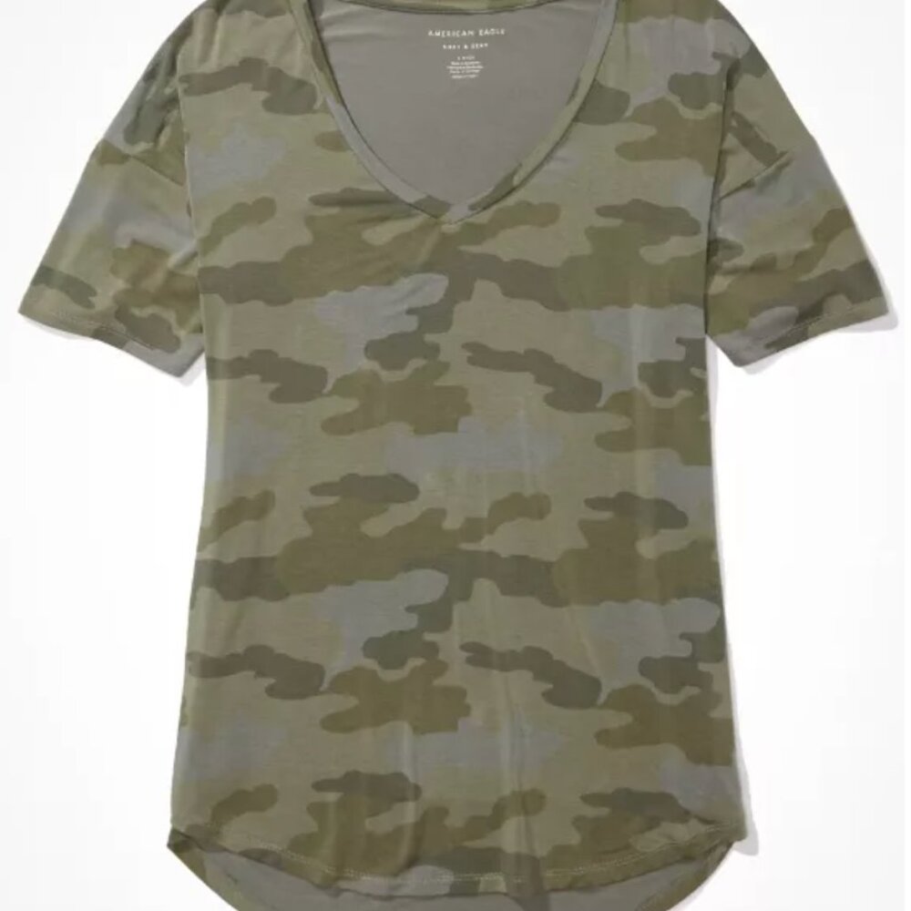 American Eagle Oversized Soft & Sexy Camo V-Neck T-Shirt